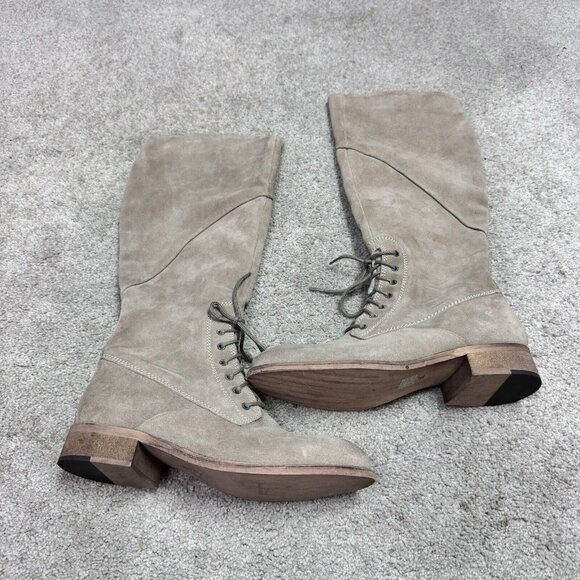 Seychelles Boots Beige Leather Suede Women’s Size 6.5 Lace Up - Picture 1 of 12